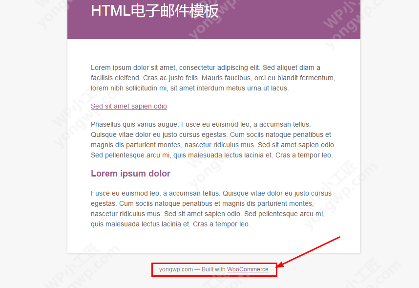 Woocommerce 修改电子邮件模板底部文字Built with WooCommerce