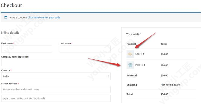 Woocommerce Checkout结算页订单列表添加显示产品缩略图